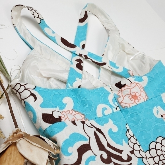 Trina Turk Turquoise Brown Floral Sundress Sz 2 - Picture 10 of 14
